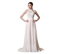 AdasBridal Chiffon Leisbie Hoch Kragen Hochzeit Damen Maxi Braut Brautjungfer Brautkleid Brautkleider,24w