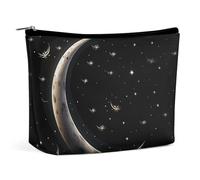 ADASGHBY Tragbare kleine Kosmetiktasche, niedliche Reise-Make-up-Tasche, Cartoon, Shiba Inu Hund, wasserdichte Kulturtasche für Damen, Halbmond auf schwarzem Hintergrund, Einheitsgröße