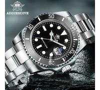 ADDIESDIVE Herren-Klassikeruhr mit Keramiklünette, 200 m wasserdicht, lässige Quarzuhr, BGW9, blau leuchtende Geschenkuhr MY-H3-2 green black steel