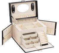 ADEL DREAM Schmuckkästchen Schmuckkoffer groß abschließbar mit Spiegel schmuck box jewellery box für Ringe Ohrringe geschenke grosser schmuckbox abschließbar Schwarz