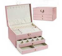 ADEL DREAM Schmuckkasten dreistöckige Schmuckbox Schmuckschatulle mit linearem Design Schmuckaufbewahrung Geburtstags- und Feiertagsgeschenk für Damen Tochter und Freunde Rosa