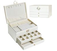ADEL DREAM Schmuckkasten dreistöckige Schmuckbox Schmuckschatulle mit linearem Design Schmuckaufbewahrung Geburtstags- und Feiertagsgeschenk für Damen Tochter und Freunde weiß