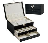 ADEL DREAM Schmuckkasten dreistöckige Schmuckbox Schmuckschatulle mit linearem Design Schmuckaufbewahrung Geburtstags- und Feiertagsgeschenk für Damen Tochter und Freunde schwarz (schwarz -17)