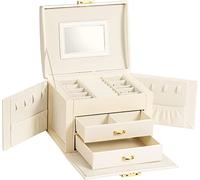 ADEL DREAM Schmuckkasten Schmuckkoffer Damen Mädchen abschließbar 3 Ebenen 2 Schubladen 3 Farben mit Spiegel für Ringe Ohrringe Halsketten Armbänder weiß2