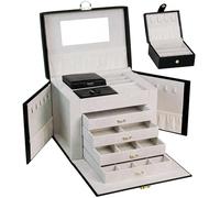 AdelDream Schmuckkasten Schmuckkoffer groß abschließbar 5 Ebenen mit 5 Schubladen mit Spiegel für Ringe Ohrringe Halsketten und Armbänder elegant und klassisch Schwarz