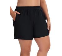 Aderea Damen-Badeshorts in Übergröße, hohe Taille, Boardshorts, Badeanzug, Boyleg Trunk mit Taschen, schwarz, XX-Large