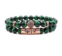 ADGJL Chakra Armband, 7 Chakra Natürlichen Tigerauge Stein Elastische Armbänder Roségold Perlen Grünen Armreif Boho Diffusor Pflastereinstellung Zirkonschmuck Frauen Männer Geschenk 2St