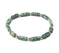 ADGJL Chakra Armband, 7 Chakra Naturstein Perlen Geschnitten Armreif Grün Jaspis Elastisch Armband Yoga Charme Silber Polierter Schmuck Für Männer Damen
