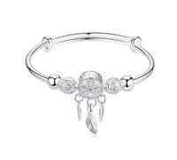 ADGJL Sterling Silber Armbänder Für Damen,Mode 925 Massives Silber Armband Boho Traumfänger Anhänger Handgefertigten Armreif Verstellbare Damen Vintage Schmuck Geschenk Für Hochzeit Geburtstag Paar