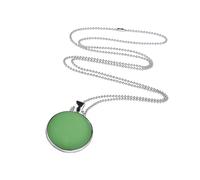 Adi-Modeschmuck lange Kette 'Stine', 2 Polaris Cabochons in einem doppelseitigen Edelstahlanhänger, 70cm lange Kugelkette, handgefertigt in Berlin (Grün und Neongrün)