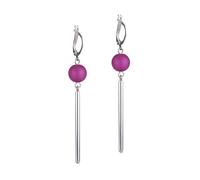 Adi Modeschmuck langer Ohrring 'Luca', versilberte Klappbrisur mit einer 10mm großen, italienischen Polarisperle und einem versilberten Messingröhrchen, 7cm lang, handgefertigt in Berlin (Pink)