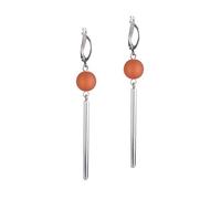 Adi Modeschmuck langer Ohrring 'Luca', versilberte Klappbrisur mit einer 10mm großen, italienischen Polarisperle und einem versilberten Messingröhrchen, 7cm lang, handgefertigt in Berlin (Orange)