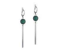 Adi Modeschmuck langer Ohrring 'Luca', versilberte Klappbrisur mit einer 10mm großen, italienischen Polarisperle und einem versilberten Messingröhrchen, 7cm lang, handgefertigt in Berlin (Dunkelgrün)