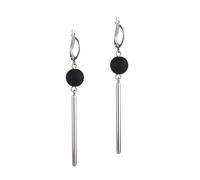 Adi Modeschmuck langer Ohrring 'Luca', versilberte Klappbrisur mit einer 10mm großen, italienischen Polarisperle und einem versilberten Messingröhrchen, 7cm lang, handgefertigt in Berlin (Schwarz)