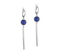 Adi Modeschmuck langer Ohrring 'Luca', versilberte Klappbrisur mit einer 10mm großen, italienischen Polarisperle und einem versilberten Messingröhrchen, 7cm lang, handgefertigt in Berlin (Marineblau)