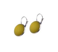 Adi Modeschmuck Ohrring 'Kaja', 16mm Cabochon aus echtem Polaris in einer leichten Klappbrisur aus Edelstahl, handgefertigt in Berlin Edelstahl (Oliv)