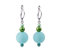 Adi Modeschmuck Ohrringe Amelie, 14mm Polarisperle und kleine Glasperlen in frischen Farbkombinationen, handgefertigt in Berlin (Aqua)