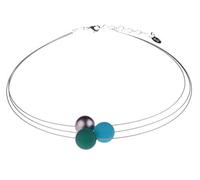 Adi-Modeschmuck Polariskette “Alice”, leichter 3-strängiger Halsreif aus 14mm Polarisperlen und einer metallic lackierten Akzentperle, handgefertigt in Berlin. (Petrol, Grün, dunkles Silber)