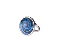 Adi-Modeschmuck Verstellbarer Ring 'Sienna', attraktive farbige Ornamente unter einem 20mm Glas Cabochon, größenverstellbarer Ring aus Edelstahl, handgefertigt in Berlin (Dunkelblau)