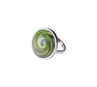 Adi-Modeschmuck Verstellbarer Ring 'Sienna', attraktive farbige Ornamente unter einem 20mm Glas Cabochon, größenverstellbarer Ring aus Edelstahl, handgefertigt in Berlin (Oliv)