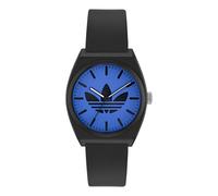 adidas Project Two Unisex Armbanduhr, Quarz Analog, Kunststoff, 38 mm, Kunststoffarmband, Schwarz, 5 bar, Zifferblattfarbe: Blau, AOST25547