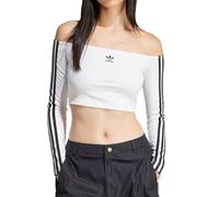 adidas Damen Adicolor Off Shoulder Long Sleeve T-Shirt, weiß - white (white), L