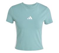T-Shirt ADIDAS SPORTSWEAR "W 3S SJ BABY T", Damen, Gr. L, powder teal, weiß, Obermaterial: 93% Baumwolle, 7% Elasthan, sportlich, Rundhals, Shirts (64534830-L) powder teal, weiß