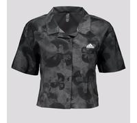 adidas Damen Floral Graphic Crop Woven Polo Shirt Hemd, Grey Five/Carbon, S