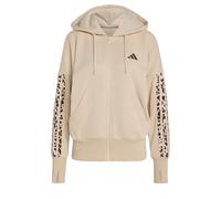 adidas Damen Seasonal Essentials Animal Print 3-Stripes Full-Zip Hooded Track Top Sweatshirt, Crystal Linen/Multicolor/Khaki Six, M