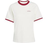 adidas Women's Seasonal Essentials Colorpop T-Shirt with Embroidered Graphic, Off White/Active Maroon, S