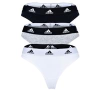 adidas Damen Strings, 3er Pack - Thong 3PK, Unterwäsche, Cotton Stretch, Logo, uni Schwarz/Weiß/Grau XL