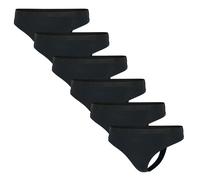 adidas Damen Strings, 6er Pack - Sport Active Essential, Low Rise Thong, Unterwäsche, Cotton Stretch, Logo, uni Schwarz M