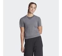 adidas Damen Train Essentials Train Cotton 3-Stripes Crop Tee, Dark Grey Heather/White, M