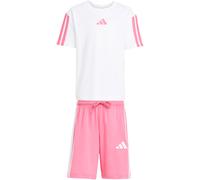 adidas Unisex Kids ESSENTIALS SMALL LOGO STRIPES T-SHIRT SET, white/pink fusion, 5-6 Years