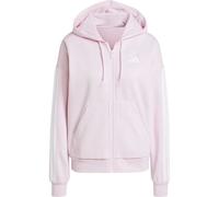 adidas Women's Essentials 3-Stripes Full-Zip Fleece Hoodie, Clear pink/White, XL
