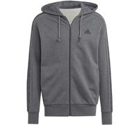 Adidas Herren Essentials French Terry 3-Stripes Full-Zip Hoodie, Dark Grey Heather/Black, S