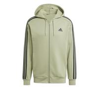 Adidas Essentials Herren-Kapuzenpullover aus Fleece, 3-Streifen, Durchgehender Reißverschluss, Zeltgrün/Schwarz, Größe M