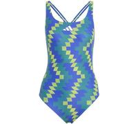 adidas Women's Football-Inspired V-Back Graphic Swimsuit, Lucid Blue/Bold Green, 40