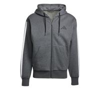 adidas Herren Essential Three Stripes Fleece Zipper Hoodie Sweatshirt, Dark Grey Heather/Black, S