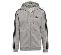 adidas Herren Essentials 3 Streifen Full Zip Brushed Fleece Hoodie, Herren, Medium Grey Heather/Black