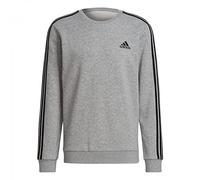 adidas Herren Essentials Fleece 3-Stripes Sweatshirt, Medium Grey Heather / Black, L
