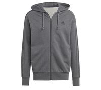 Adidas Herren Essentials French Terry 3-Stripes Full-Zip Hoodie, Dark Grey Heather/Black, S