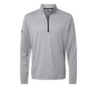 adidas Herren-Pullover mit Blockdruck, Viertelrei verschluss, Grau Drei Melange/Grau Drei / Schwarz, L