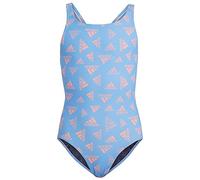 adidas Mädchen Logo Swimsuit, Blue Fusion/Coral Fusion/Blue Fusion, 7-8 Years
