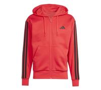 Adidas Men's Essential Three Stripes Fleece Zipper Hoodie, Pure Ruby/Black, S