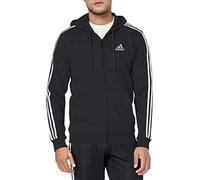 adidas Men's Standard Essentials Fleece 3-Stripes Full-Zip Hoodie, Black, Large