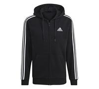 adidas Men's Standard Essentials Fleece 3-Stripes Full-Zip Hoodie, Black, Medium