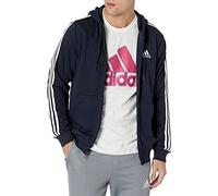 adidas Men's Standard Essentials French Terry 3-Stripes Full-Zip Hoodie, Legend Ink/White, Medium