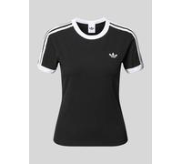 T-Shirt ADIDAS ORIGINALS "3S TEE SLIM", Damen, Gr. M, schwarz, weiß, Obermaterial: 93% Baumwolle, 7% Elasthan, Rundhals, Shirts T-Shirt, sanft anliegende Passform, ohne Verschluss, für sportlichen Loo