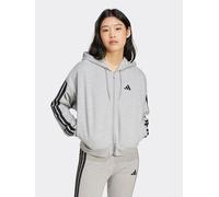 Kapuzensweatshirt ADIDAS SPORTSWEAR "W 3S FT FZ HD", Damen, Gr. XXL, grau (medium grau heather, schwarz), Obermaterial: 55% Baumwolle, 36% Polyester, 9% Viskose, normal, Rundhals, Sweatshirts (7491081
